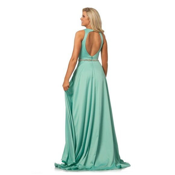 Johnathan Kayne Seafoam Green Formal Evening Gown 2013 Crystal Belt size 14 - Picture 2 of 12
